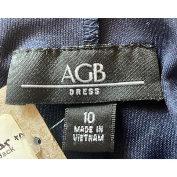 AGB Sz 10 Midi A-Line Tank Dress Blue Scarf Print Handkerchief Hem Sheer Lined - Picture 9 of 10